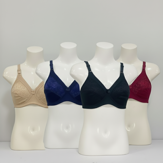 Pack of 4 Non-Padded, Everyday Comfort Cotton Embroidered Bras