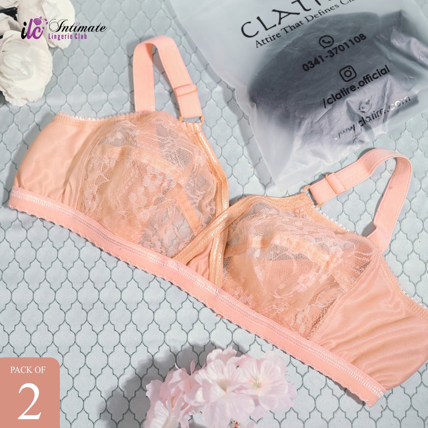 Pack of Net Embroided Non-Padded & Non-Wired Full Net Transparent Cotton Bras