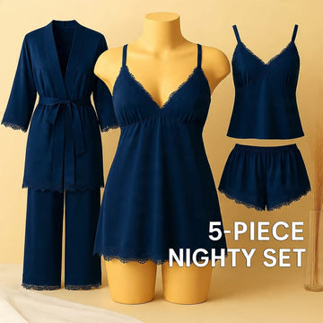5-Piece Nightwear Set (short, pajama, shirt, long shirt, gown)