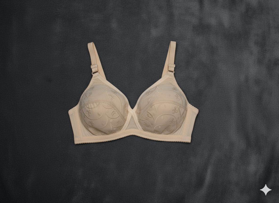 Pack of 2 Premium Cotton Embroidered Non-Wired Comfort Bras (Skin & Black Combo)