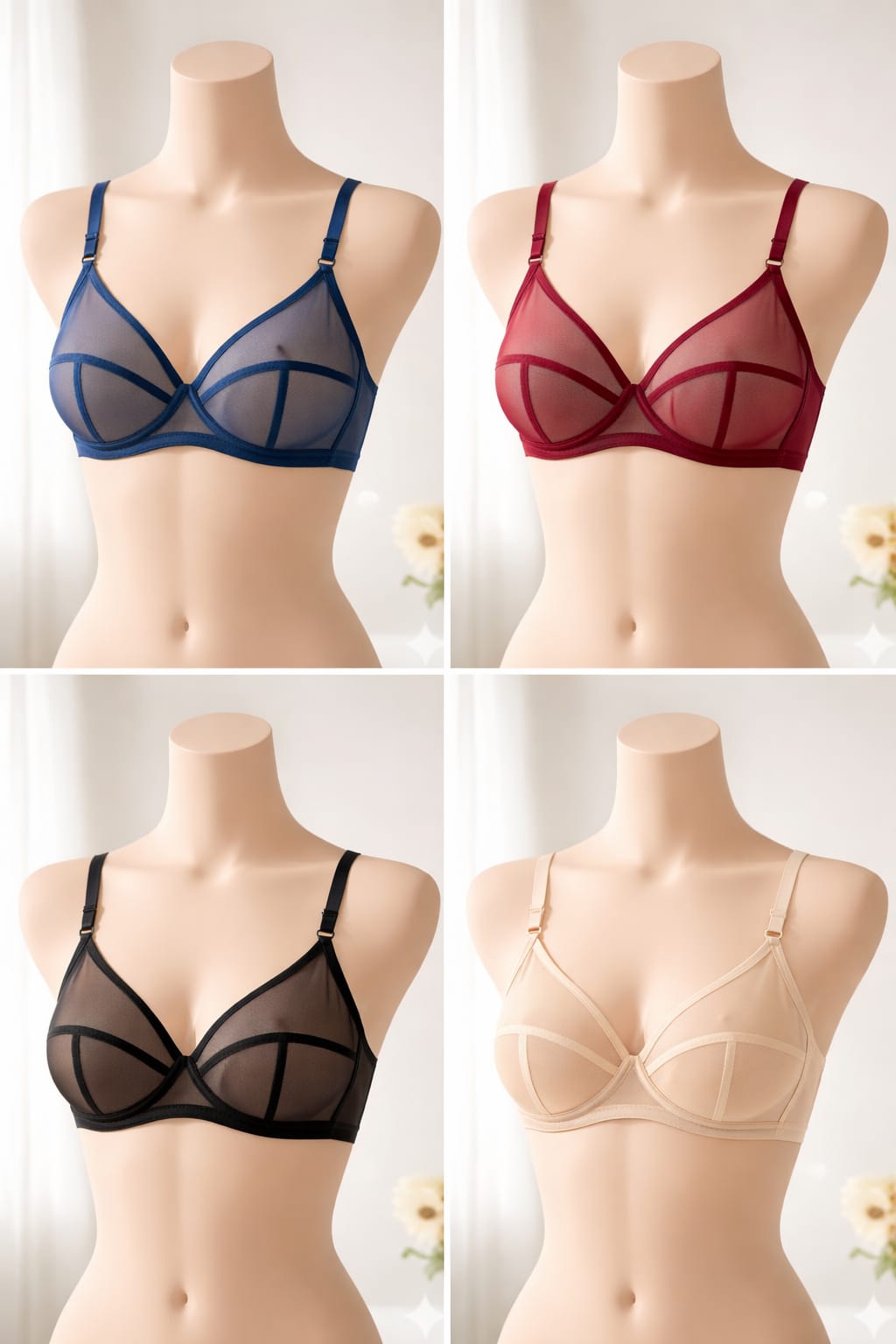 Pack of 4 Women's Full Net Bras – Non-Padded & Non-Wired