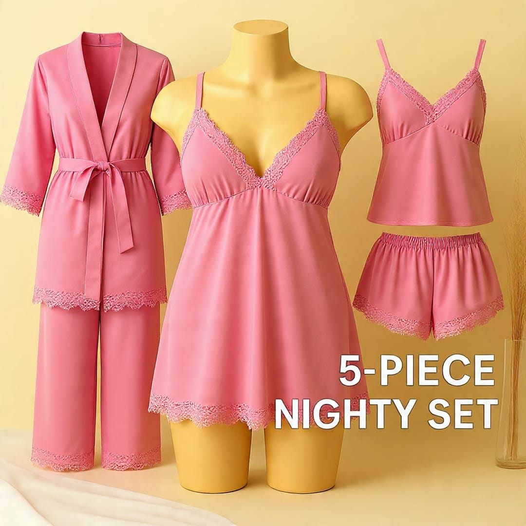 5-Piece Nightwear Set (short, pajama, shirt, long shirt, gown)