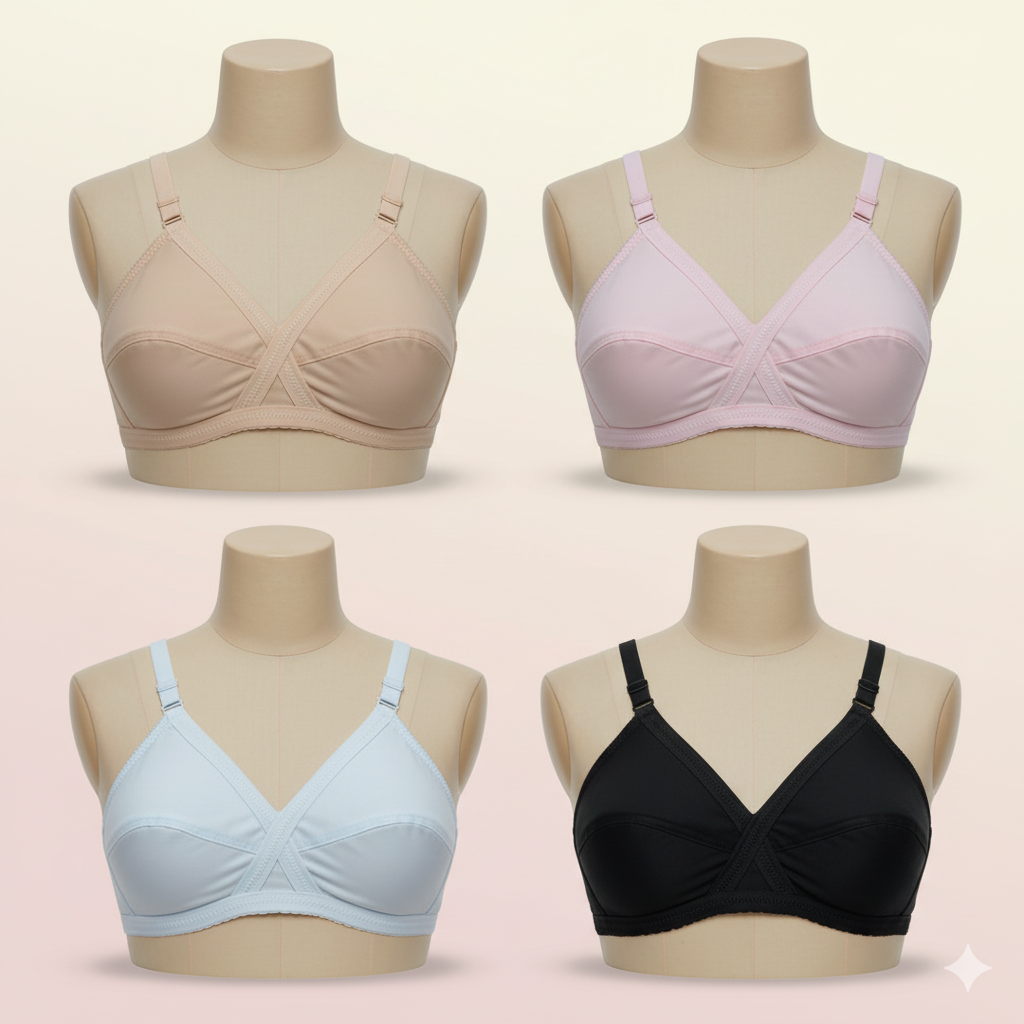 Pack of 4 Classy Cotton Non-Padded Comfortable Bras – Full Coverage