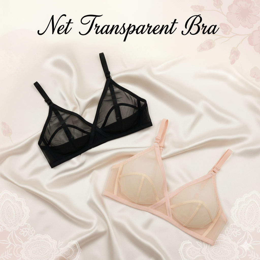 Pack of 2 Non-Padded & Non-Wired Full Net Transparent Cotton Bras