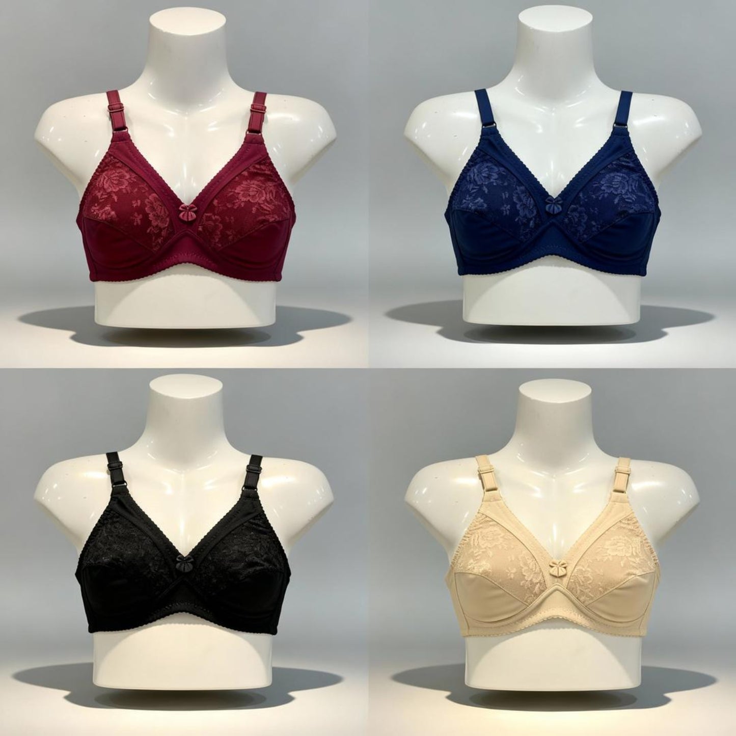 Pack of 4 Non-Padded, Everyday Comfort Cotton Embroidered Bras