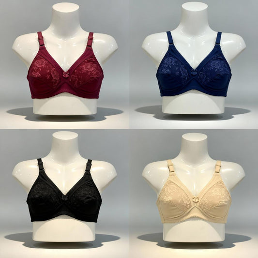 Pack of 4 Non-Padded, Everyday Comfort Cotton Embroidered Bras
